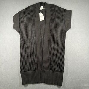 Time and Tru Crochet Layering Cardigan Womens S-M Black Vest Open Front Mesh NWT